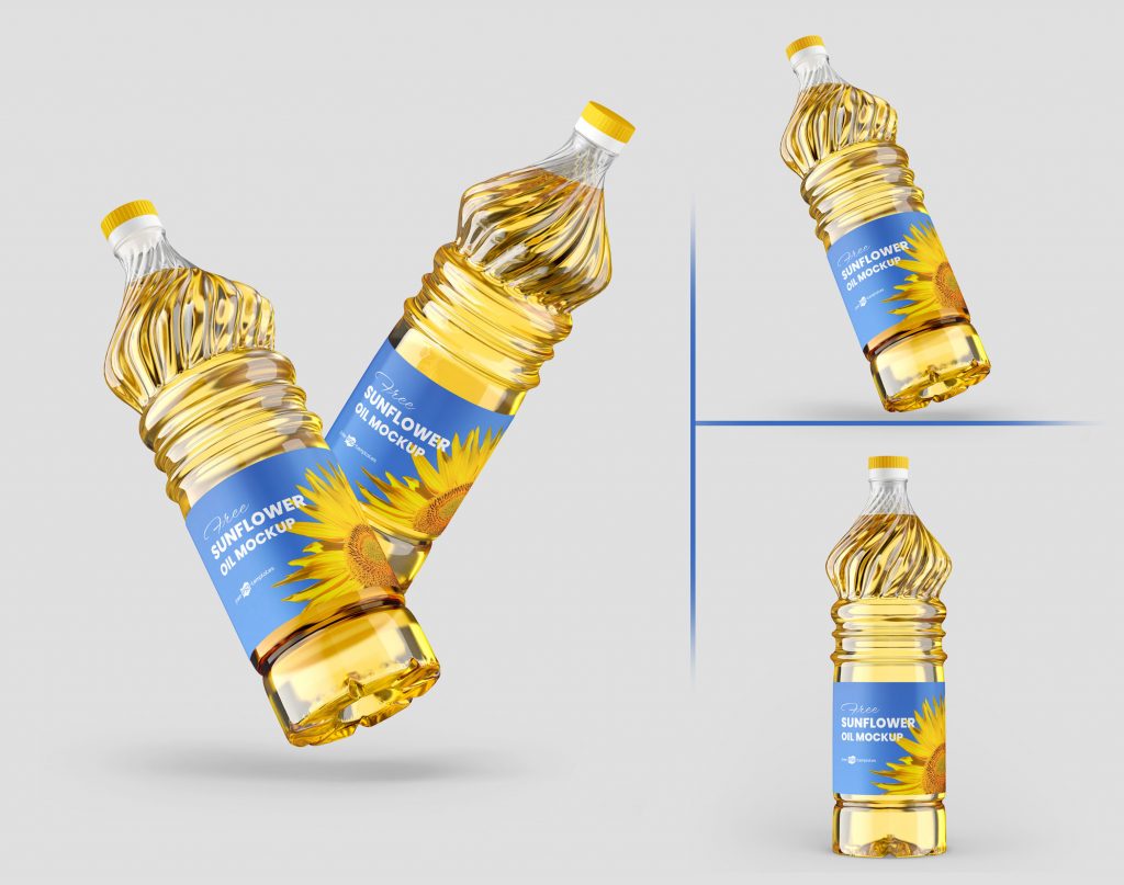 Pacagemockup Free Sunflower Cooking Oil Bottle Mockup Set