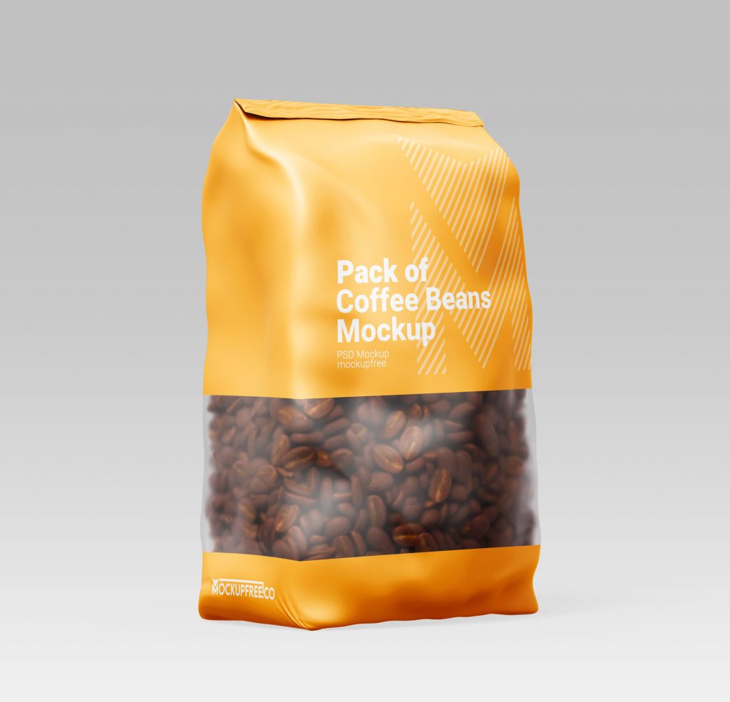 Side view of Standing Roasted Whole Coffee Beans Packet Mockup