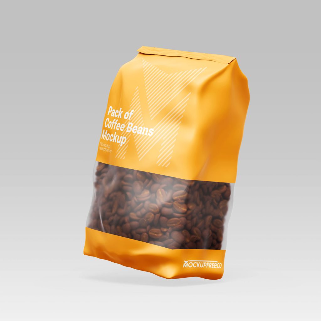 Floating Roasted Whole Coffee Beans Pack Mockup