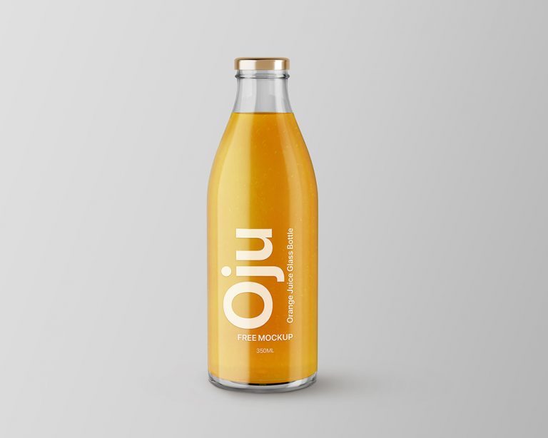 Free Orange Juice Glass Bottle Mockup PSD