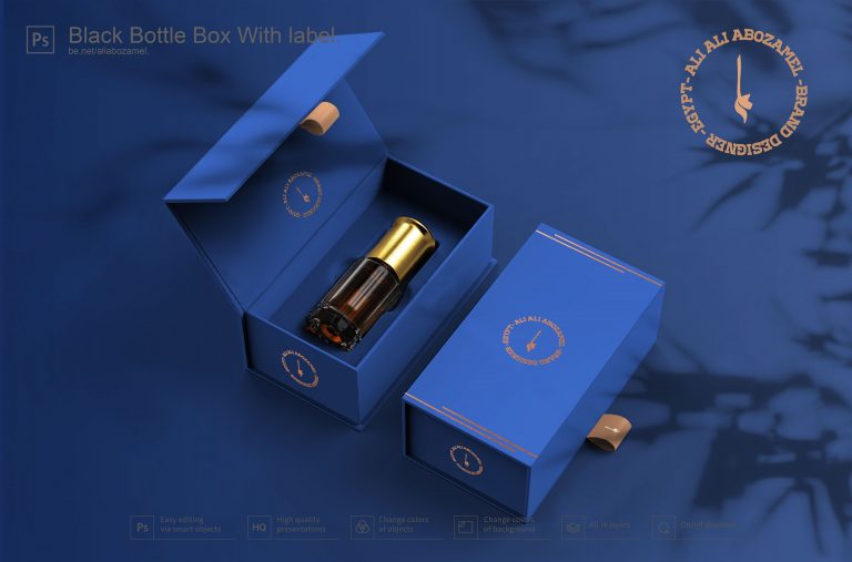 Free Perfume Bottle With Hard Paper Box Mockup