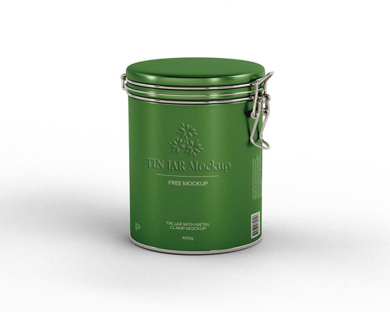 Free Tin Jar with Metal Clamp Mockup