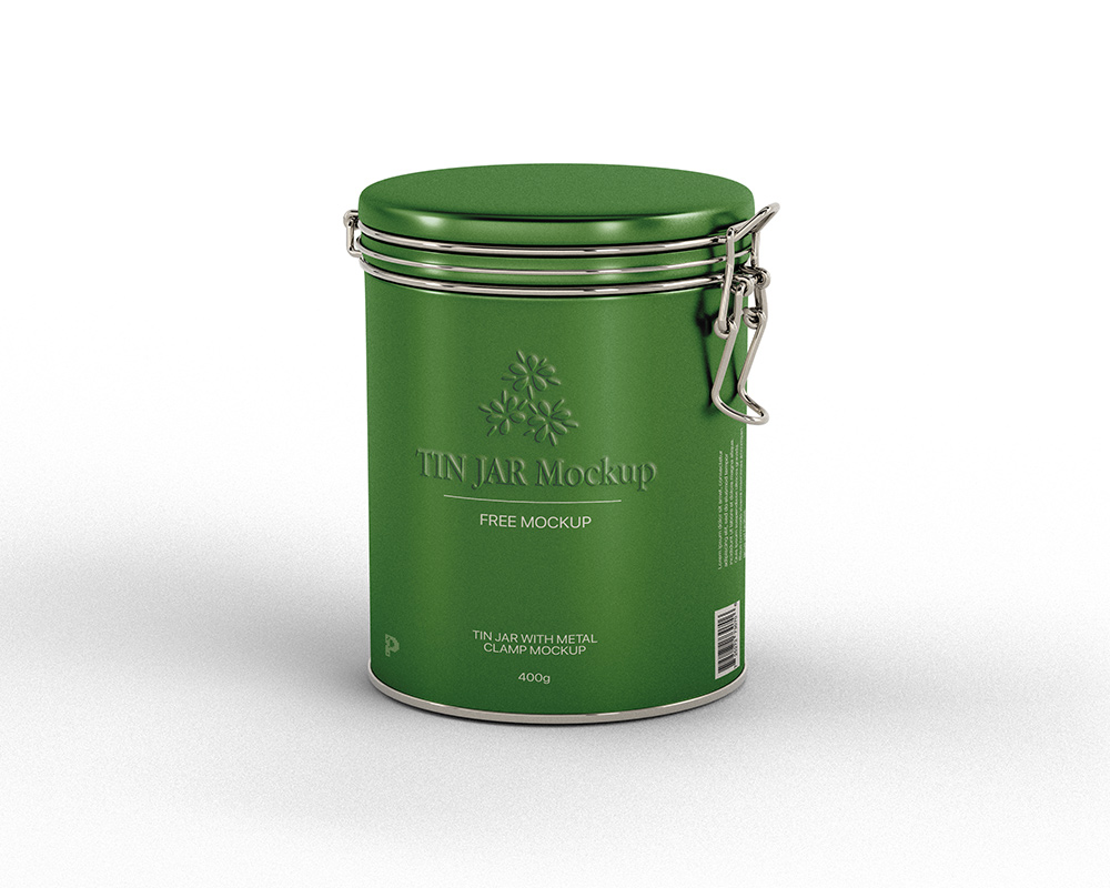 Free Tin Jar with Metal Clamp Mockup