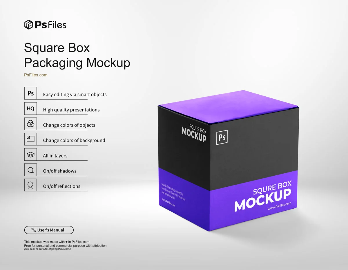 Square Packaging Box Mockup Free PSD