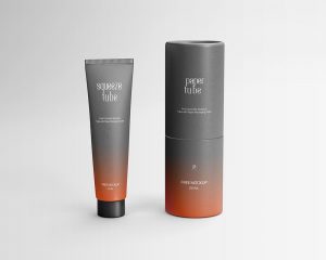 Free Cosmetic Squeeze Tube with Paper Packaging Tube Mockup