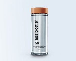 Free Cylindrical Clear Glass Bottle Mockup