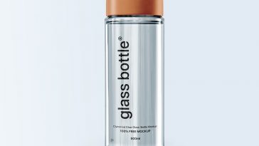 Free Cylindrical Clear Glass Bottle Mockup