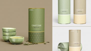 Free Kraft Paper Tube Cylinder Mockup PSD Set