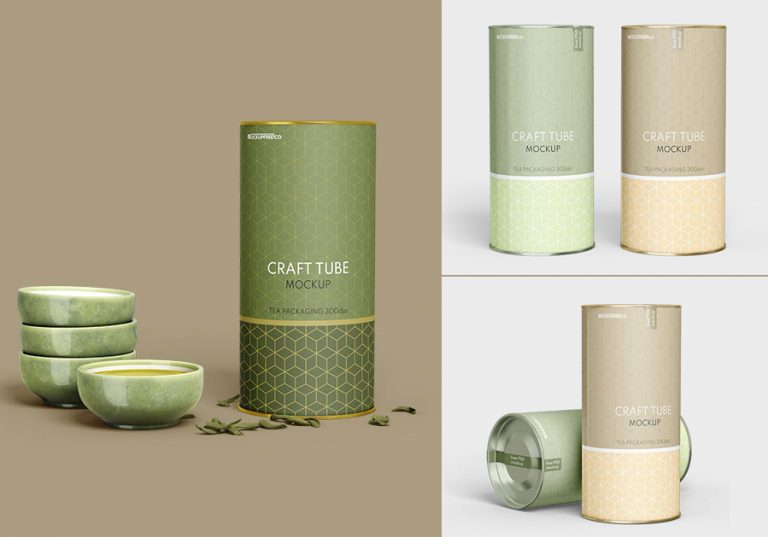 Free Kraft Paper Tube Cylinder Mockup PSD Set