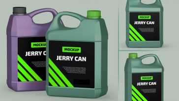 3 Free Car Engine Oil Jerry Can Mockups set Pacagemockup