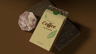 Free Kraft Paper Coffee Standing Pouch Mockup PSD