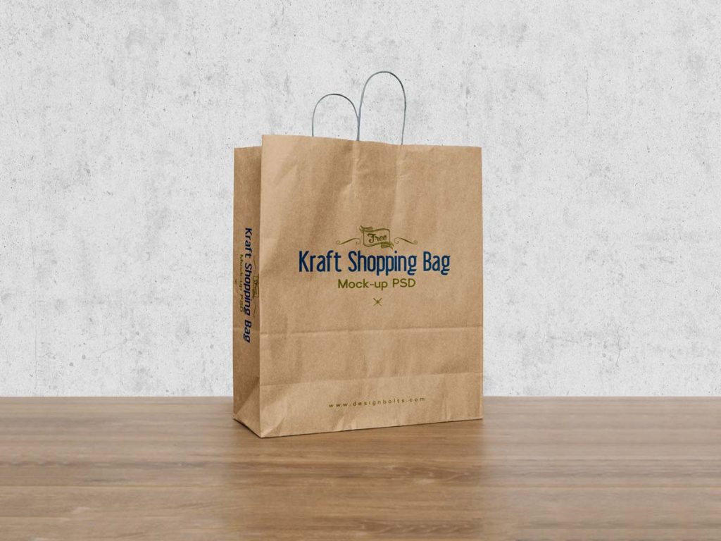 Free Kraft Paper Shopping Bag Mockup PSD