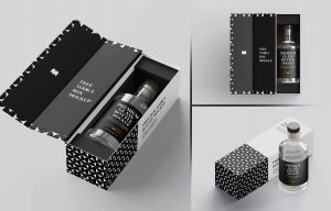 Free Vodka Bottle Branding and Packaging Box Mockup 5 set