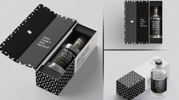 Free Vodka Bottle Branding and Packaging Box Mockup 5 set