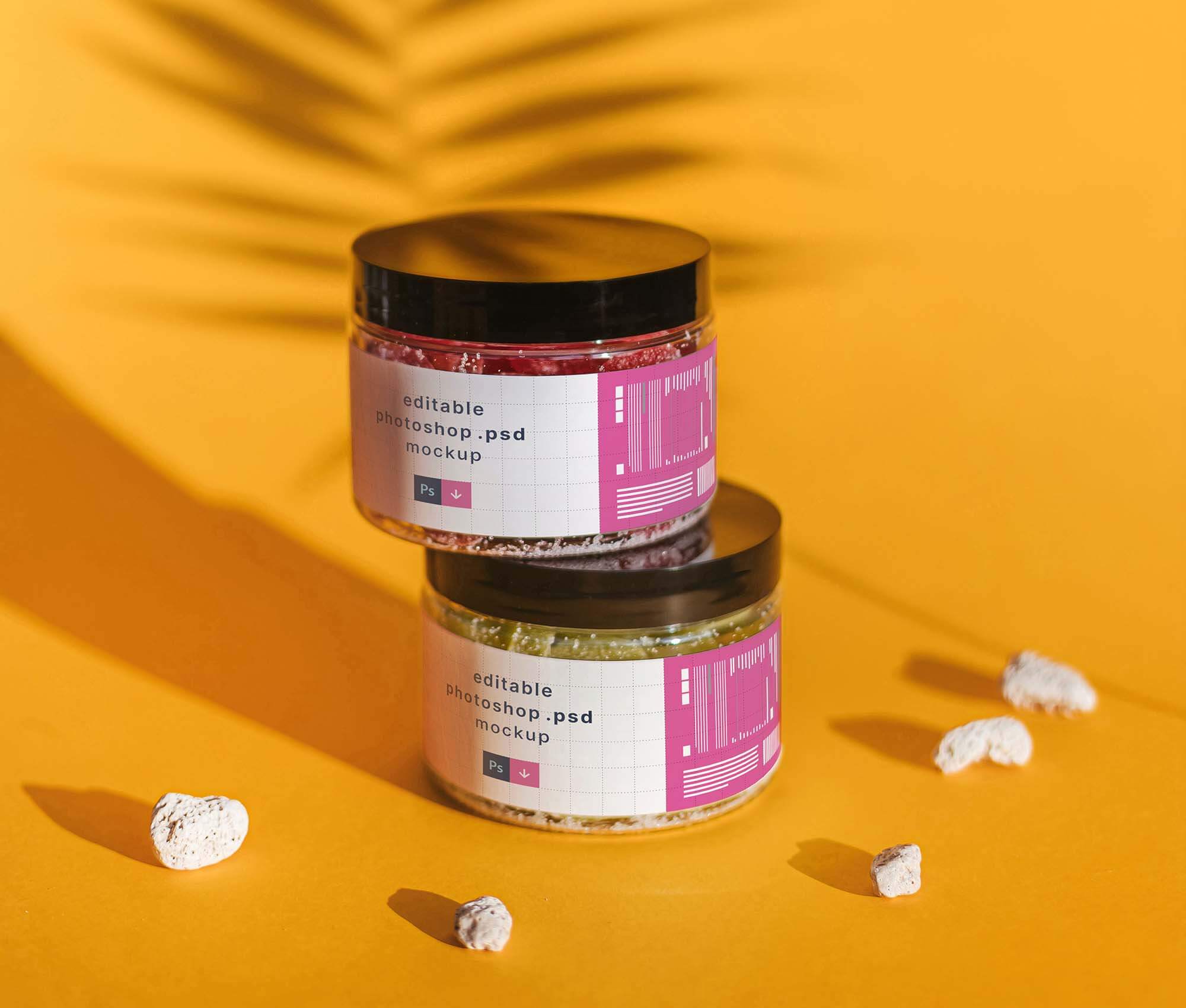 Above Each Other Cosmetic Jars Mockup