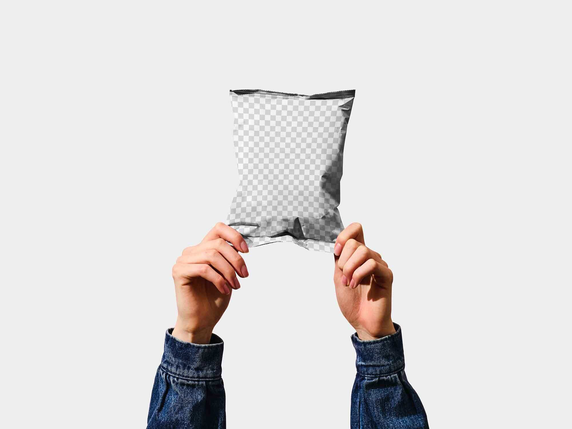 Potato Chips Bag Held In Hands Mockup 2