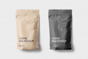 Top View of Two Paper Coffee Bags Mockup
