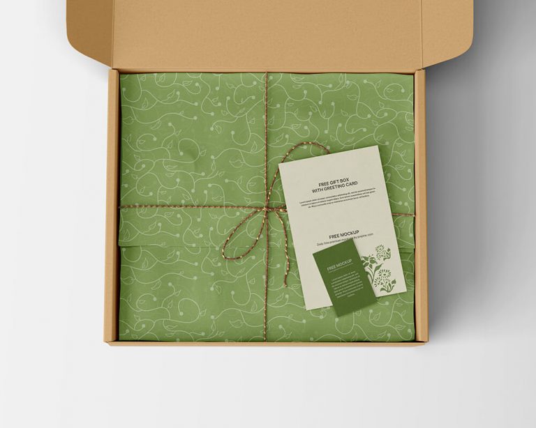 Free Gift Box with Greeting Card Mockup 1