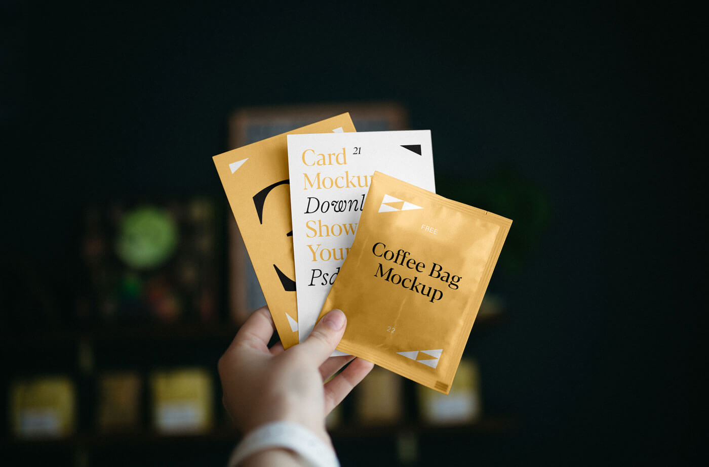 Cards With Coffee Bag Mockup
