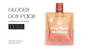 Free Glossy Doy Pack Pouch Packaging Mockup