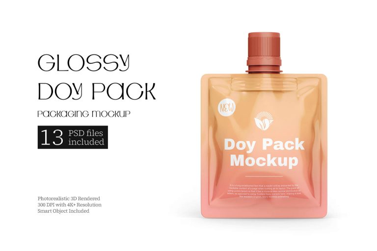 Free Glossy Doy Pack Pouch Packaging Mockup