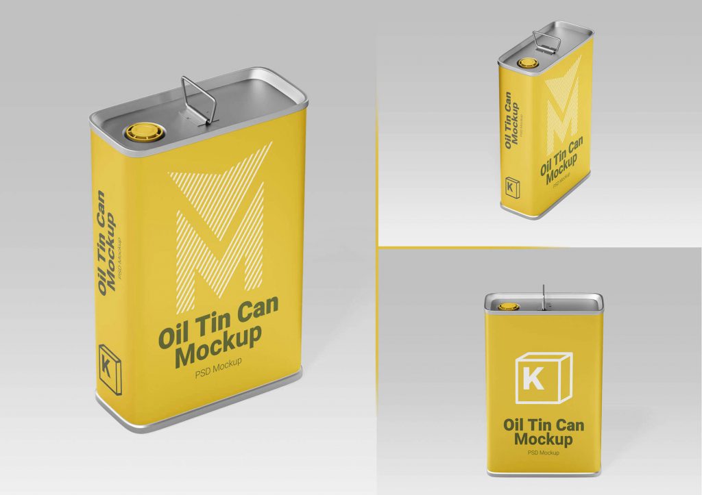 Free Oil Tin Can Mockup set Package Mockup