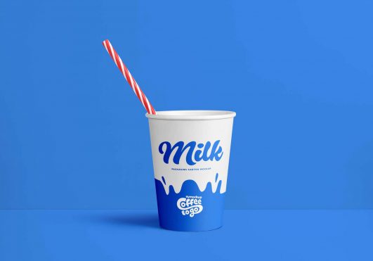 Free Paper Cup Mockup With Straw - Package Mockup