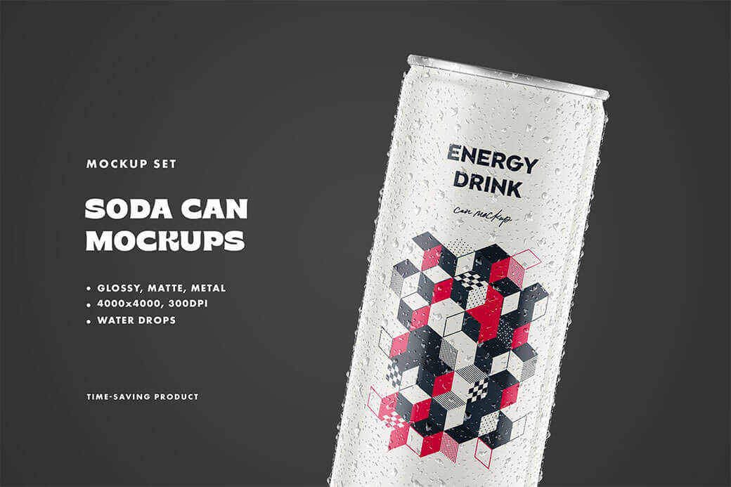 Free Soda Can Energy Drink Mockup PSD