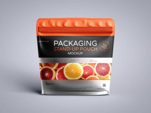 Stand up Matte Zippered Packaging Pouch Mockup in Front View