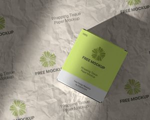 Top View of a Wrapping Tissue Paper and Packaging Box Mockup