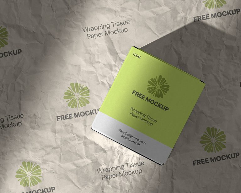 Top View of a Wrapping Tissue Paper and Packaging Box Mockup