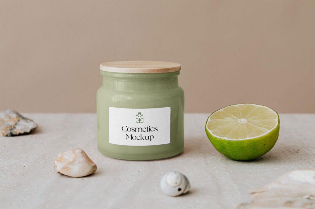 front view of a porcelaine cosmetics bath jar mockup 1