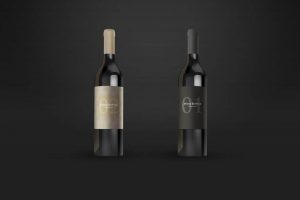 two vertical wine bottles mockup