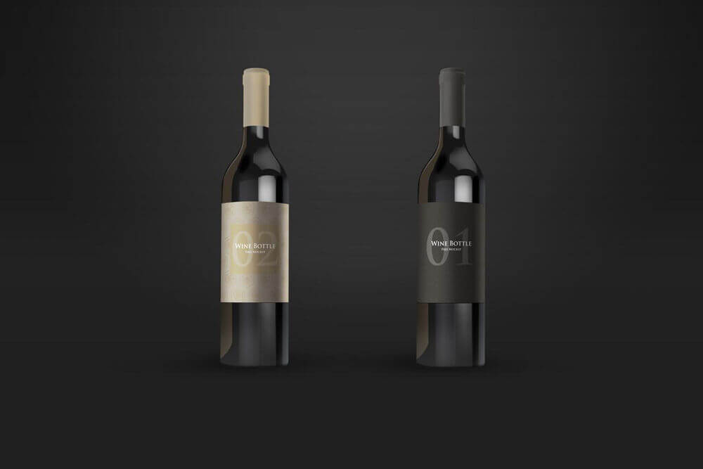 two vertical wine bottles mockup