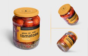 4 Free Tomato Pickle Glass Jar Mockup PSD Set