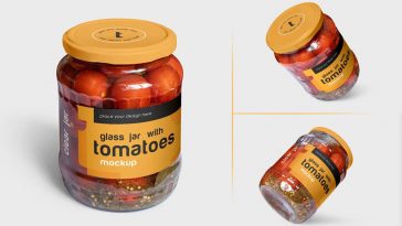 4 Free Tomato Pickle Glass Jar Mockup PSD Set