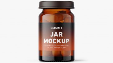 Free Small Amber Glass Capsules Jar Mockup PSD