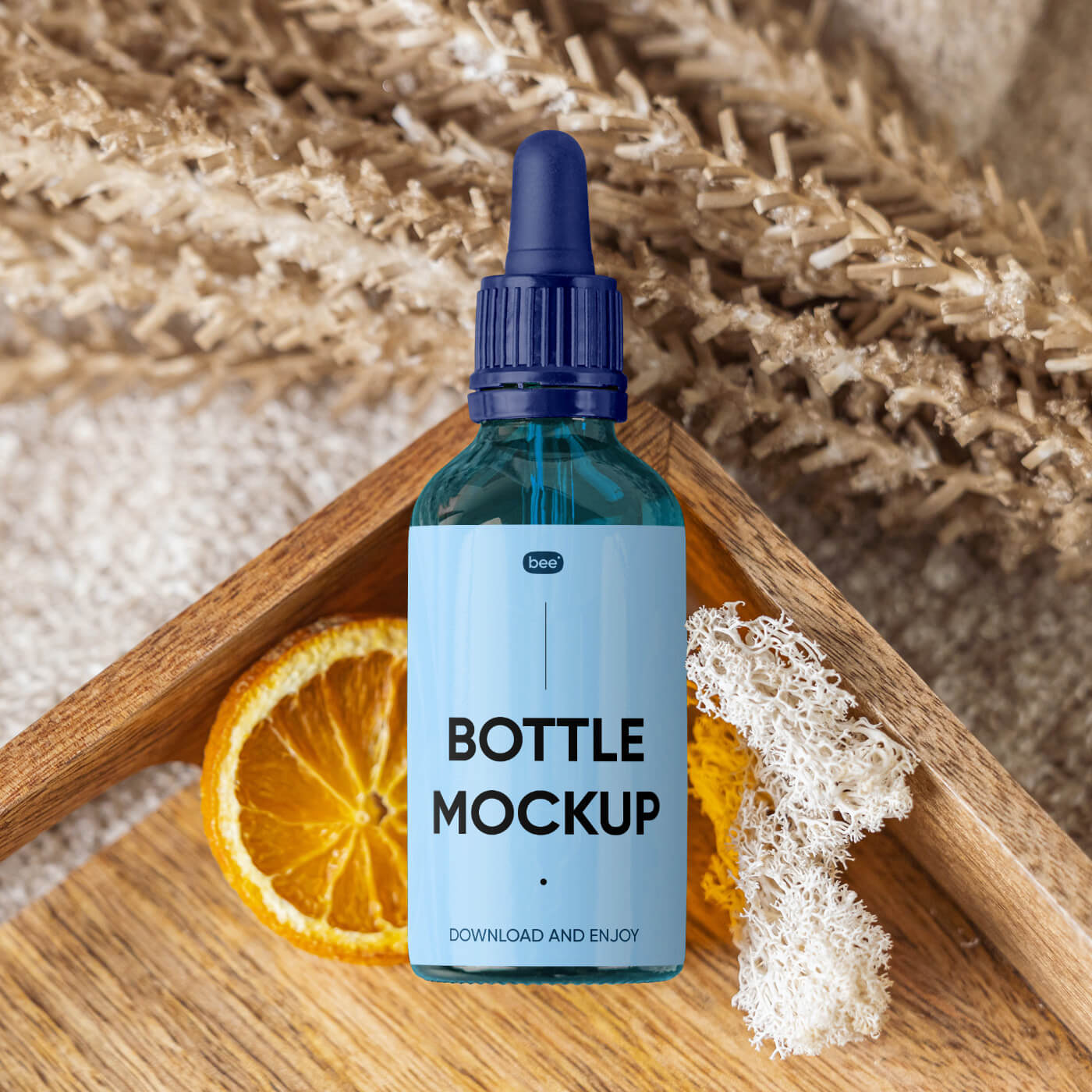 Dropper Bottle on Wooden Tray Mockup D