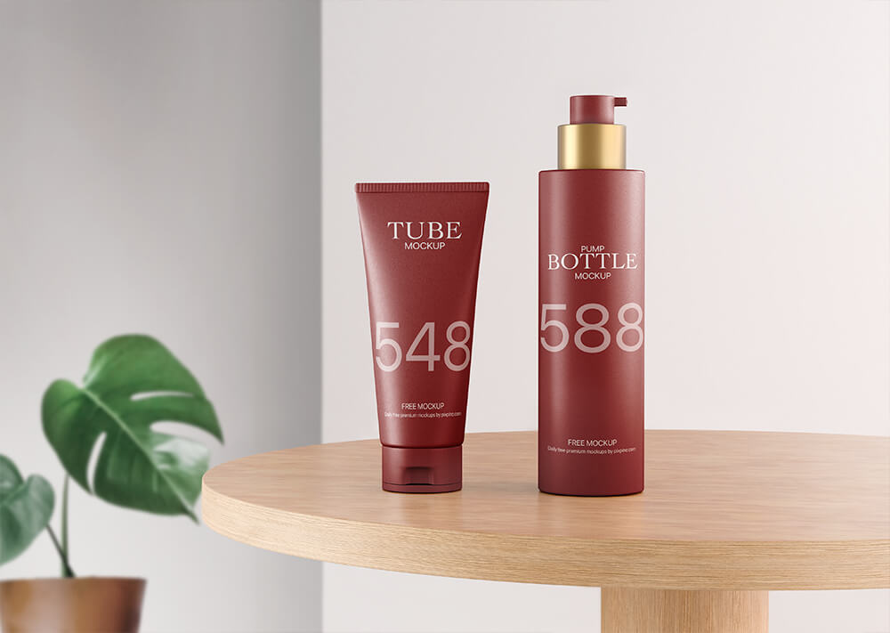 Free Cosmetic Tube and Pump Bottle Mockup 1