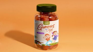 Free Gummies Vitamin Bottle Label Mockup PSD