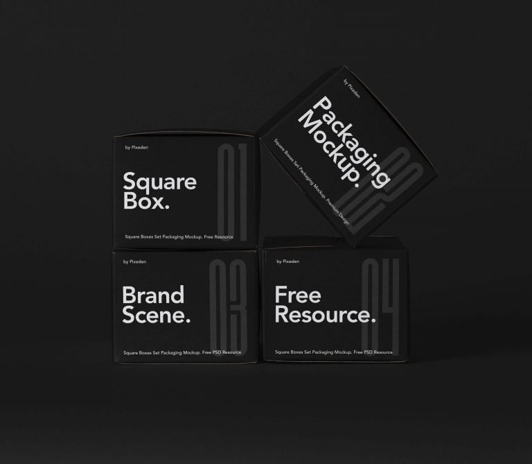 The Front Side of Four Square Boxes Mockup