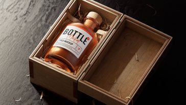 mockup showcasing unique bottle inside an opened box 1