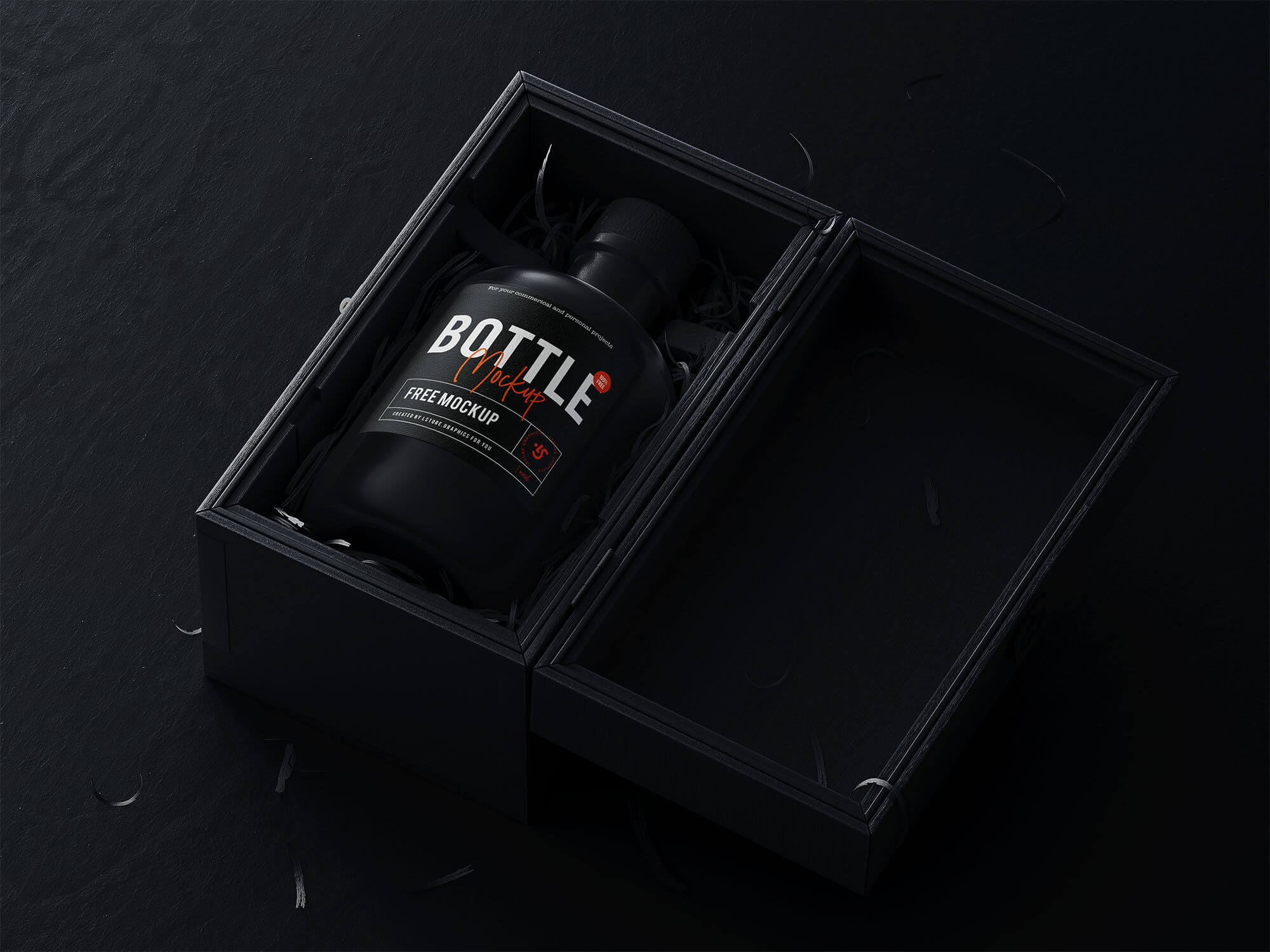 mockup showcasing unique bottle inside an opened box 2
