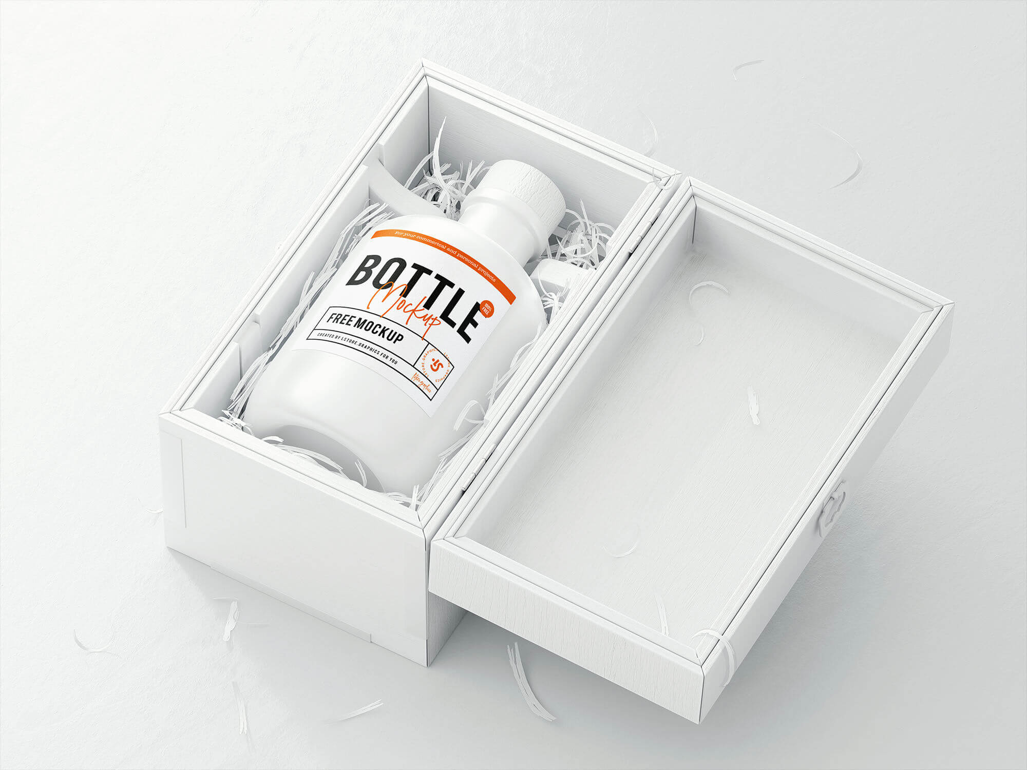 mockup showcasing unique bottle inside an opened box 3