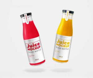 2 Mockups of Glass Juice Bottles in Different Angles
