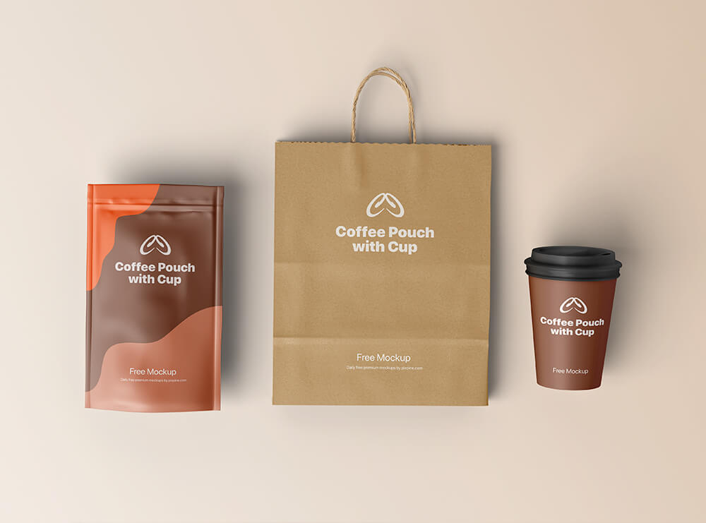 Free Coffee Pouch with Cup Mockup 1