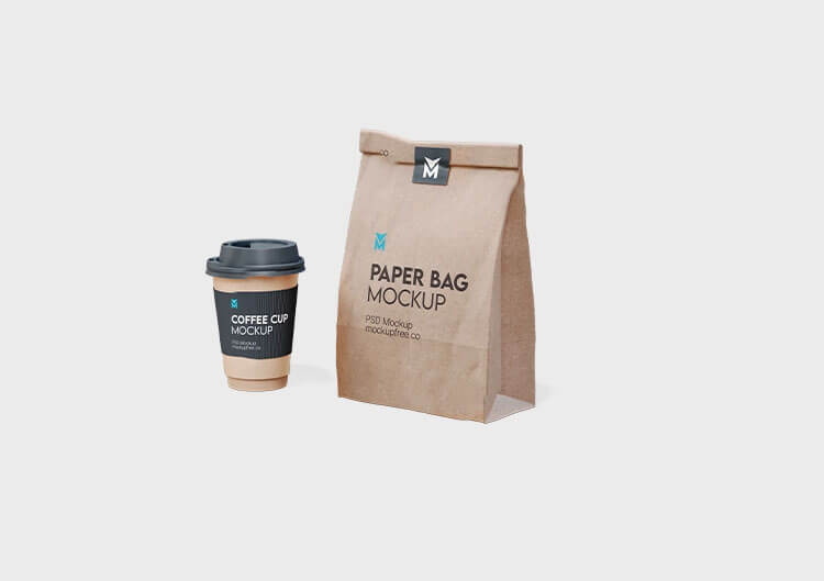 Free Kraft Paper Coffee Cup Bag Mockup PSD Set 2