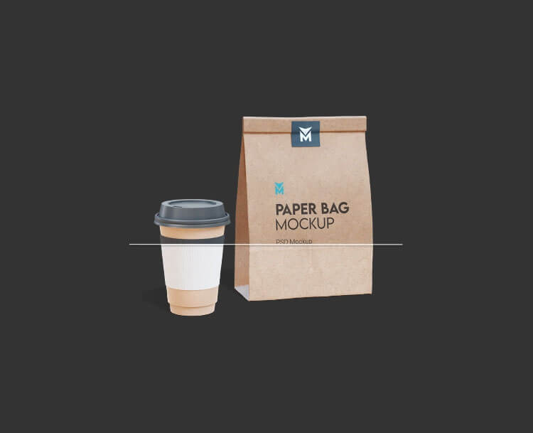 Free Kraft Paper Coffee Cup Bag Mockup PSD Set 3