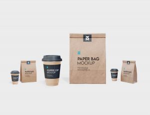 Free Kraft Paper Coffee Cup Bag Mockup PSD Set
