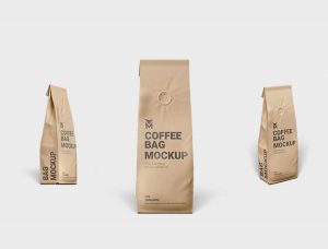 Free Kraft Paper Standing Coffee Bag Mockup PSD Set
